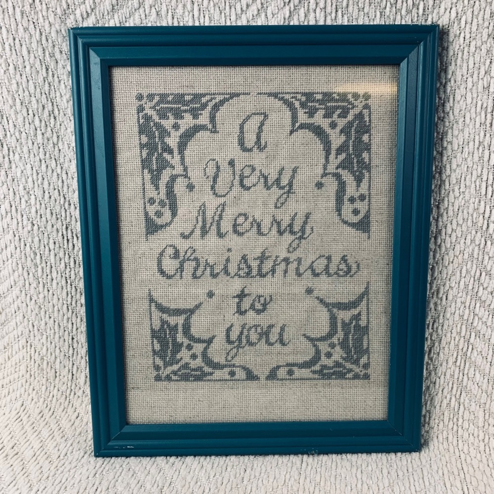 Vtg Completed Cross Stitch Art A‎ Very Merry Christmas To You Needlepoint Decor
